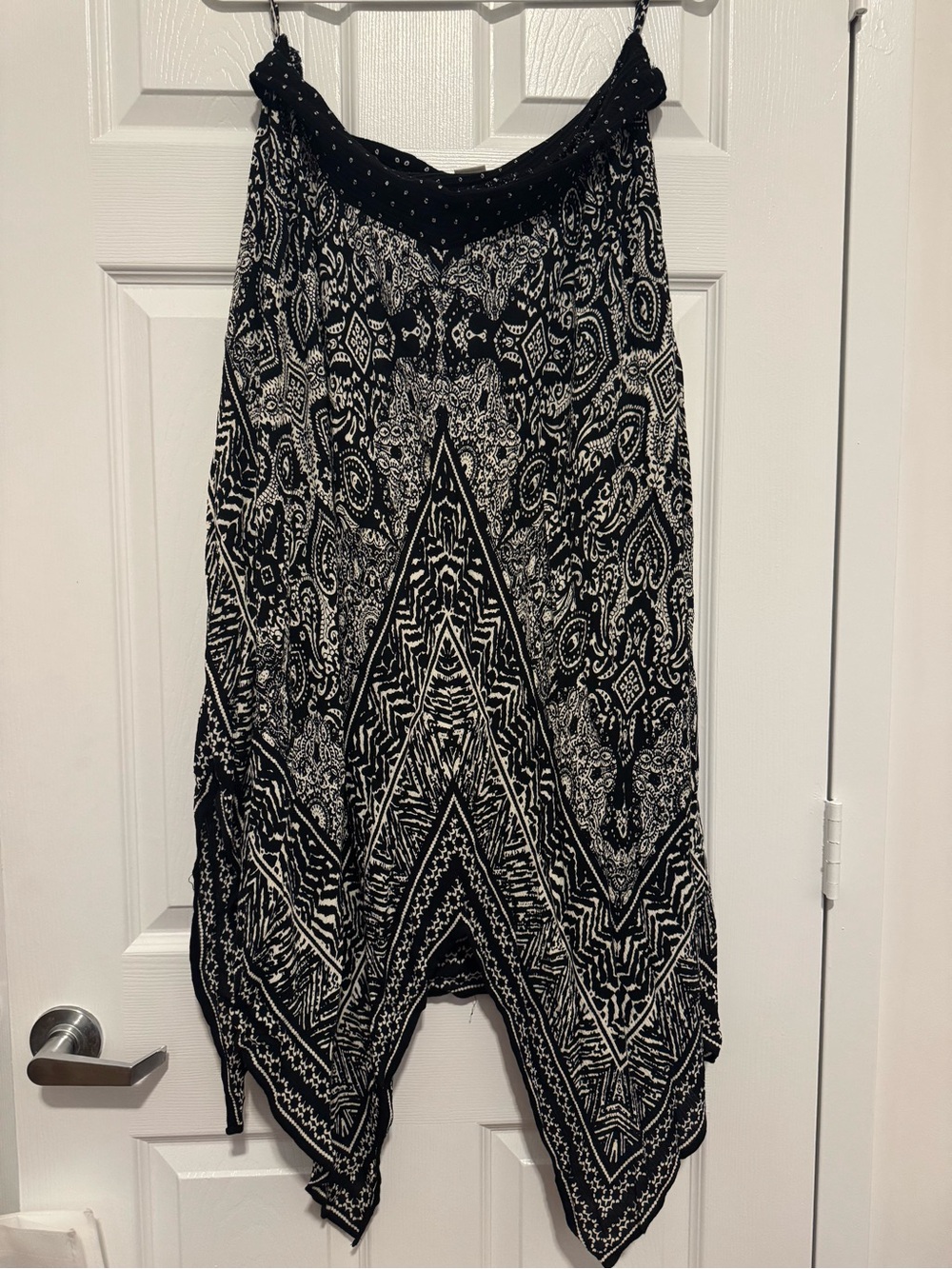 Black and White Bohemian Maxi Skirt with Handkerchief Hem